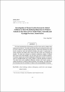 Investigation of Terms Used in Korean by School children to Describe Bullying Behaviour in Primary Schools in the State of New South Wales, Australia and Kyunggi Province, South Korea